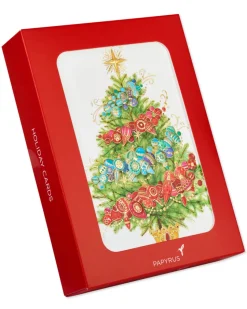 Christmas Tree with Holiday Ornaments Christmas Boxed Cards – Glitter-Free, 12-Count