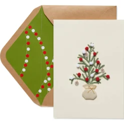 Christmas Tree with Pom Poms Christmas Greeting Card