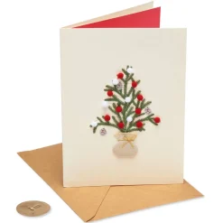 Christmas Tree with Pom Poms Christmas Greeting Card