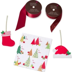 Christmas Trees and Candy Canes Holiday Wrapping Paper Set, 2 Rolls, 2 Ribbons, 5 Tags, 12 Labels