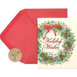 Christmas Wreath and Holiday Wishes Christmas Boxed Cards, 20-Count