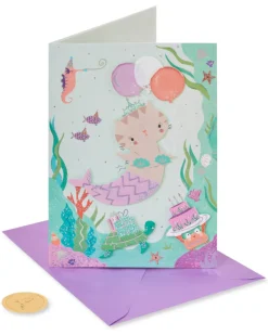 Critter Mermaid Birthday Greeting Card
