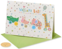 Critter Pull Along New Baby Greeting Card – Designed by House of Turnowsky
