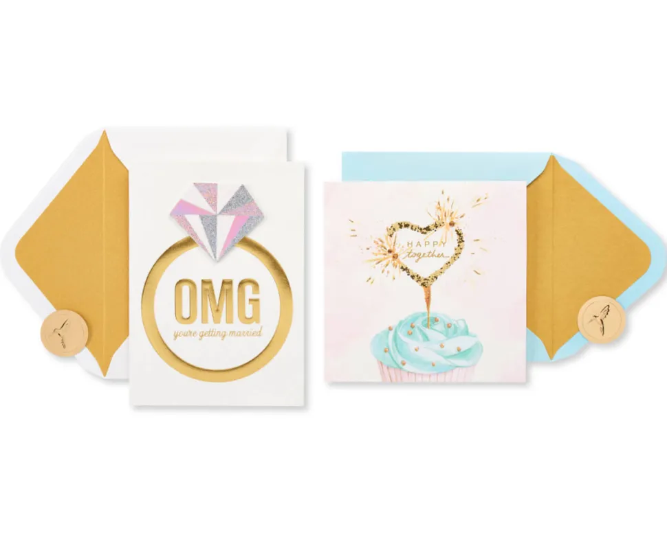 Cupcake and Ring Wedding Bridal Shower Greeting Card Bundle, 2-Count