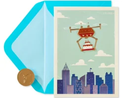 Drone Carrying Cake Birthday Greeting Card