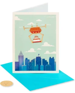 Drone Carrying Cake Birthday Greeting Card