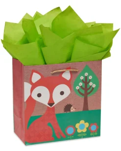 Eco Fox Medium Gift Bag with Retro Green Tissue Paper, 1 Gift Bag and 8 Sheets of Tissue Paper