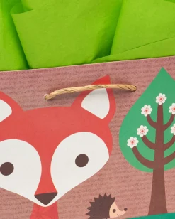 Eco Fox Medium Gift Bag with Retro Green Tissue Paper, 1 Gift Bag and 8 Sheets of Tissue Paper