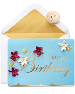 Embroidered Flower Lettering Birthday Greeting Card