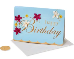 Embroidered Flower Lettering Birthday Greeting Card
