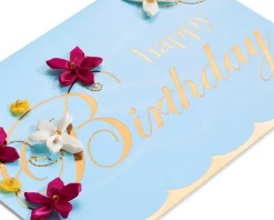 Embroidered Flower Lettering Birthday Greeting Card