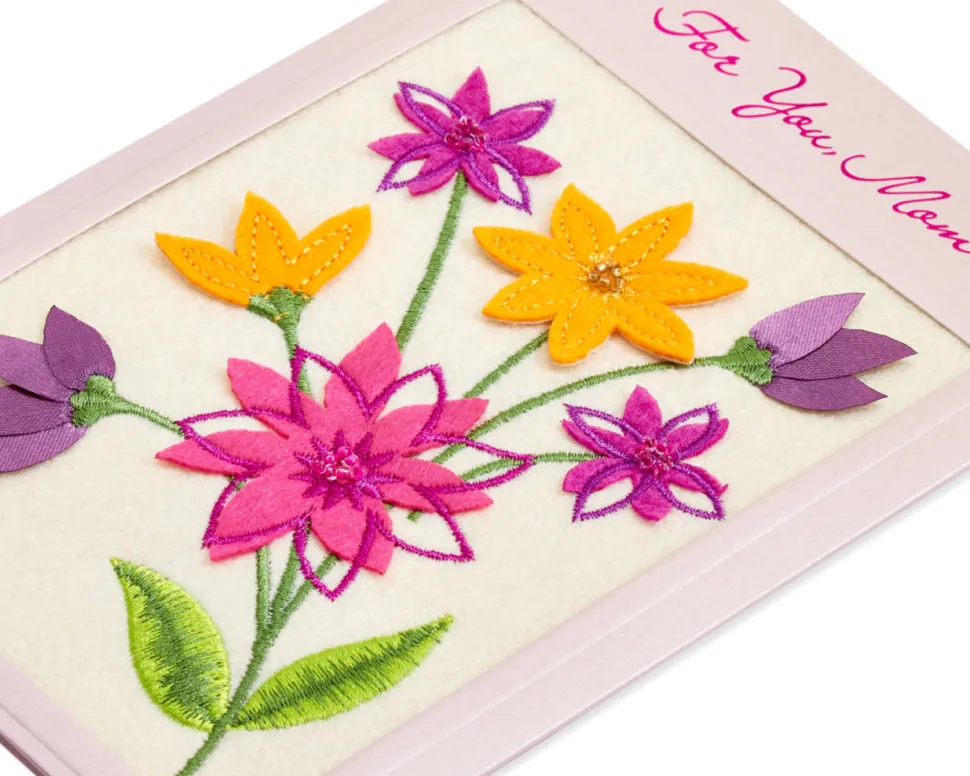 Embroidered Flowers Birthday Greeting Card