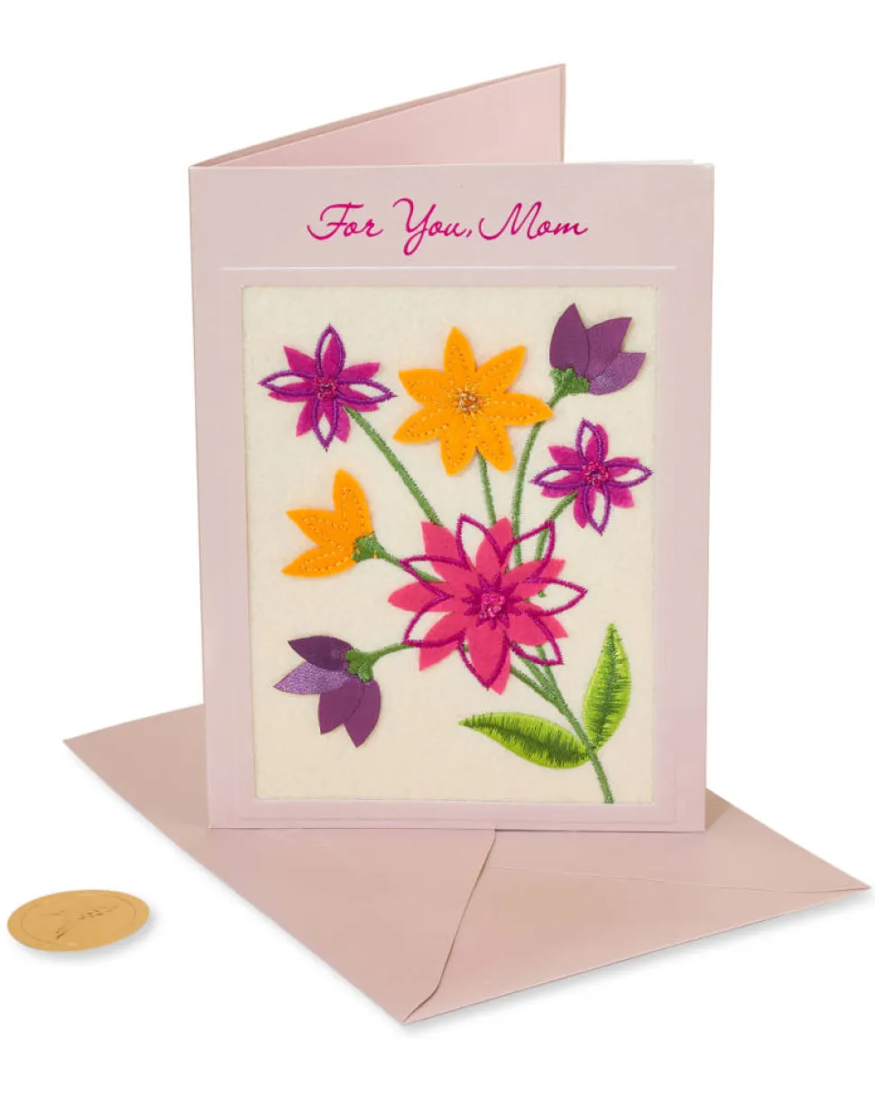 Embroidered Flowers Birthday Greeting Card