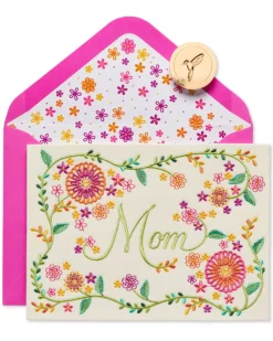 Embroidered with Flowers Birthday Greeting Card for Mom