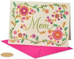 Embroidered with Flowers Birthday Greeting Card for Mom