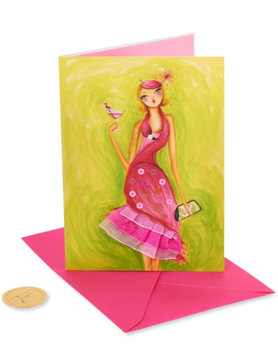 Flamingo Dress Birthday Greeting Card- Designed by Bella Pilar