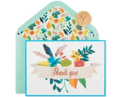 Floral Banner Thank You Boxed Blank Note Cards with Envelopes, 12-Count
