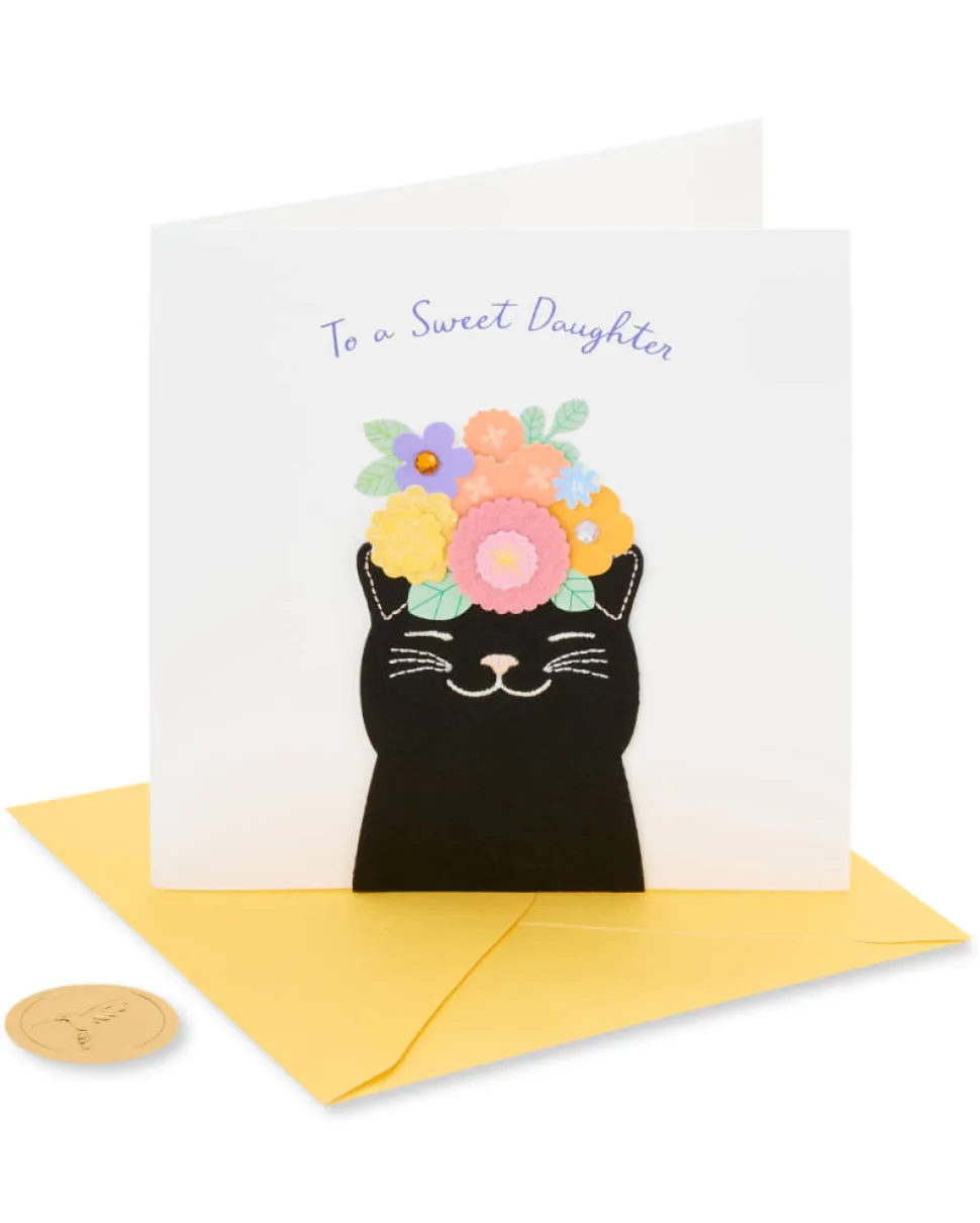 Floral Cat Birthday Greeting Card