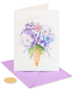 Floral Ice Cream Birthday Greeting Card