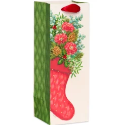 Floral Stocking Christmas Wine Gift Bag – Designed by Bella Pilar, 1 Bag