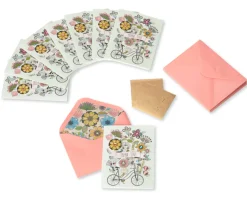 Flowers & Bike Handmade Thank You Boxed Blank Note Cards with Glitter, 8-Count