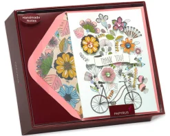 Flowers & Bike Handmade Thank You Boxed Blank Note Cards with Glitter, 8-Count