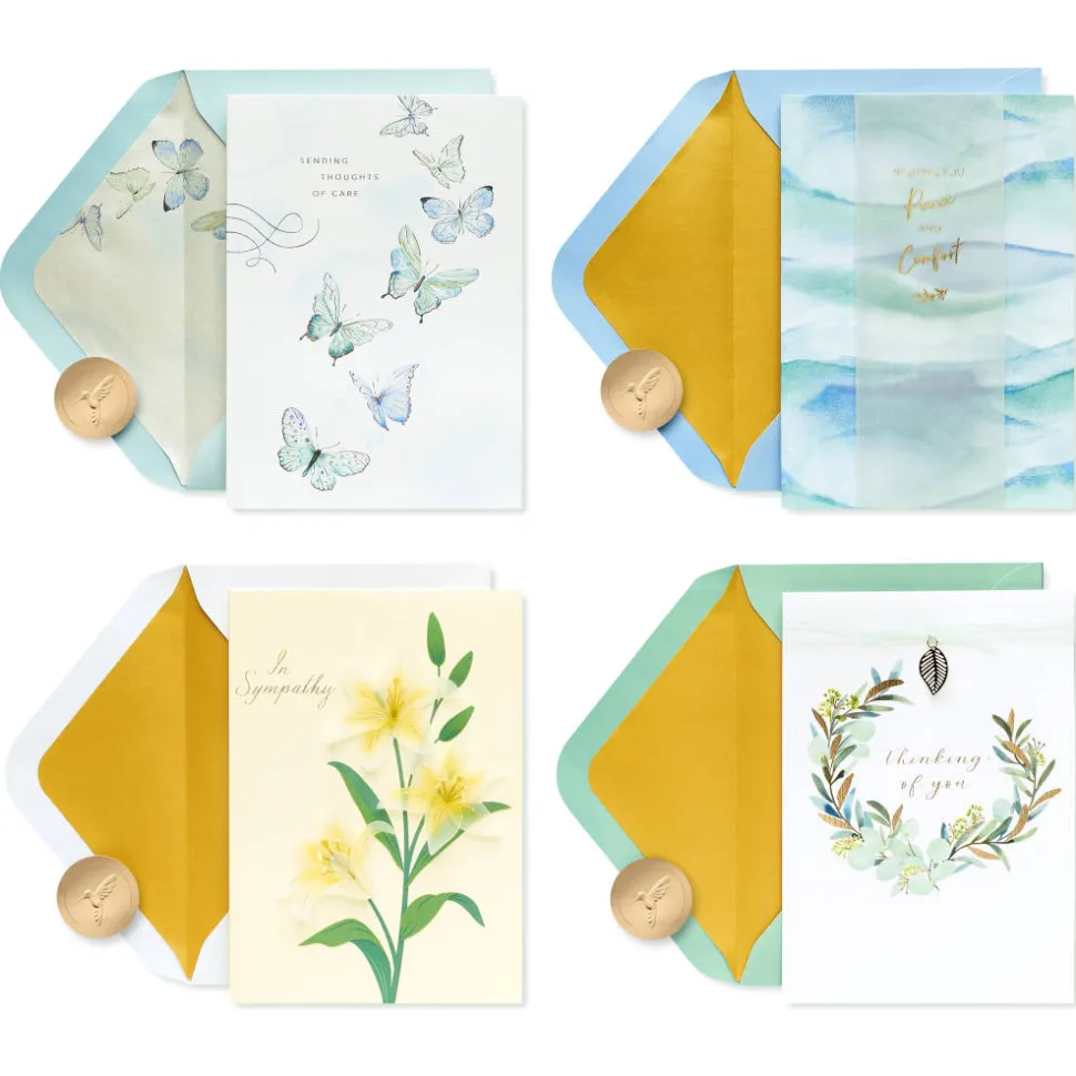 Flowers and Butterflies Sympathy Card Assortment, 4-Count