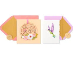 Flowers and Hummingbird Birthday Greeting Card Bundle, 2-Count