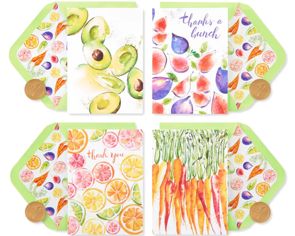 Fruits and Vegetables Thank You Boxed Blank Note Cards with Envelopes, 20-Count