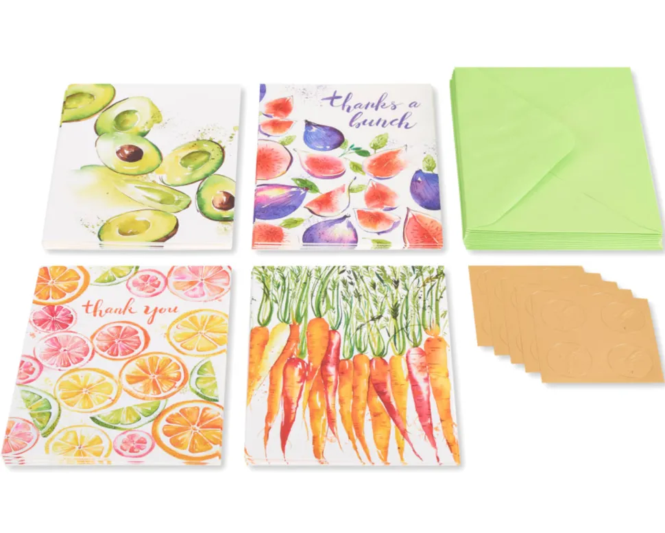Fruits and Vegetables Thank You Boxed Blank Note Cards with Envelopes, 20-Count