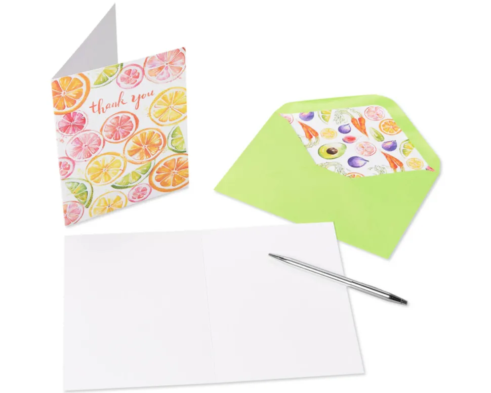 Fruits and Vegetables Thank You Boxed Blank Note Cards with Envelopes, 20-Count