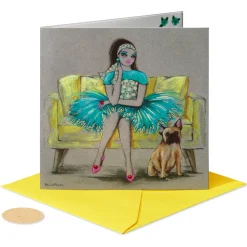 Girl & French Bulldog Blank Greeting Card – Designed by Bella Pilar
