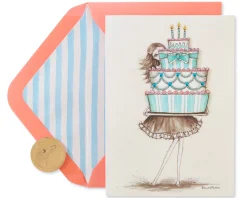 Girl Holding Cake Birthday Greeting Card- Designed by Bella Pilar