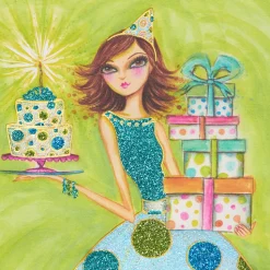 Girl in Polka Dot Dress Birthday Greeting Card- Designed by Bella Pilar