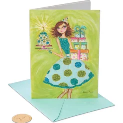 Girl in Polka Dot Dress Birthday Greeting Card- Designed by Bella Pilar