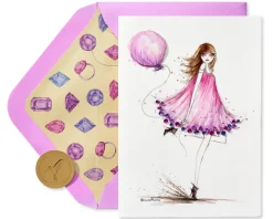 Girl with Balloon Birthday Greeting Card- Designed by Bella Pilar