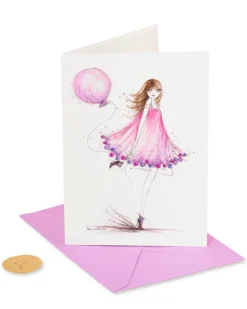 Girl with Balloon Birthday Greeting Card- Designed by Bella Pilar