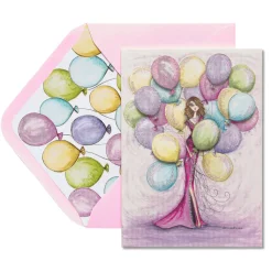 Girl with Balloons Birthday Greeting Card- Designed by Bella Pilar
