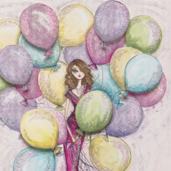 Girl with Balloons Birthday Greeting Card- Designed by Bella Pilar