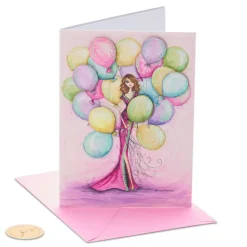 Girl with Balloons Birthday Greeting Card- Designed by Bella Pilar