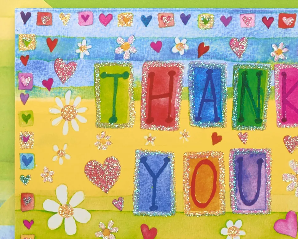 Glitter Hearts Thank You Boxed Blank Note Cards, 14-Count