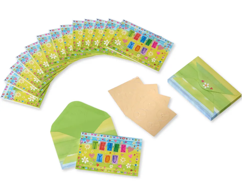 Glitter Hearts Thank You Boxed Blank Note Cards, 14-Count
