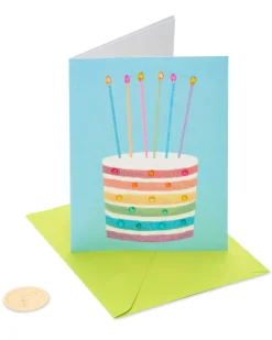 Glittered Rainbow Cake Birthday Greeting Card