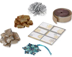 Glitz and Glam Holiday Wrapping Paper Set, 2 Rolls, 3 Bows, 1 Ribbon, 3 Tags, 12 Labels