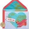 Globe with Plane Handmade Thank You Boxed Blank Note Cards with Glitter, 8-Count