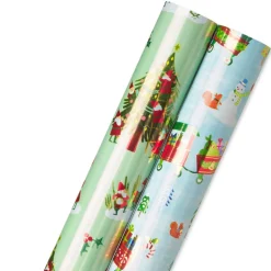 Gnomes, Santa Train Holiday Wrapping Paper Rolls, 2 Rolls