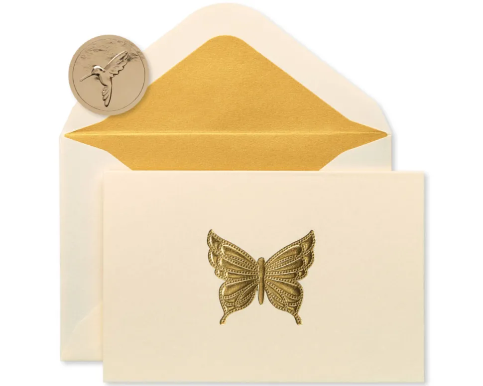 Gold Butterfly Boxed Blank Cards and Envelopes, 16-Count