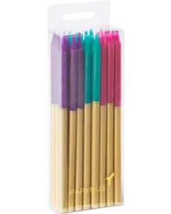 Gold Dip Purple, Aqua & Fuchsia Birthday Candles, 24-Count