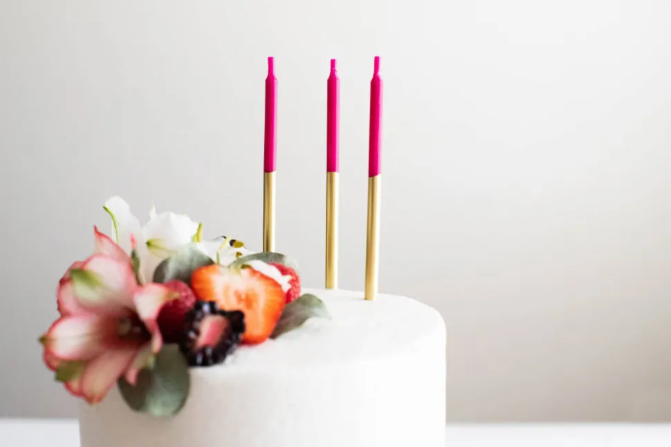 Gold Dip Purple, Aqua & Fuchsia Birthday Candles, 24-Count