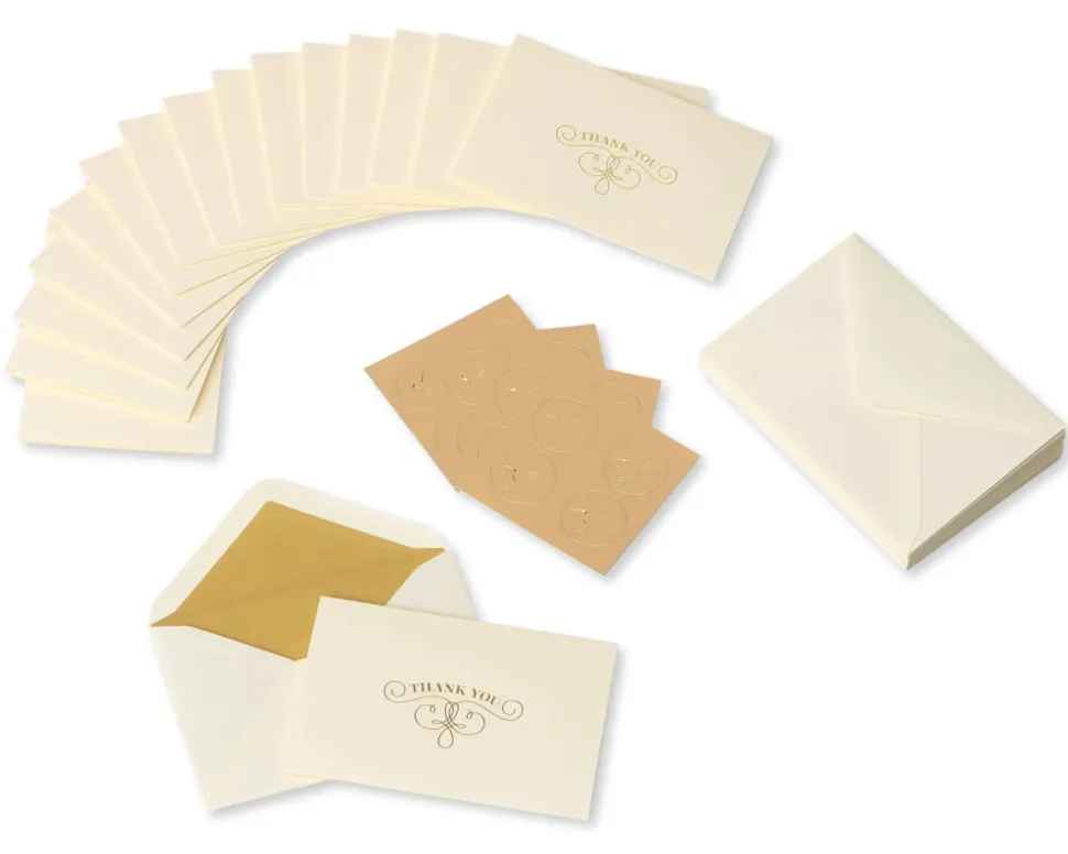 Gold Flourish Thank You Boxed Blank Note Cards and Envelopes, 16-Count